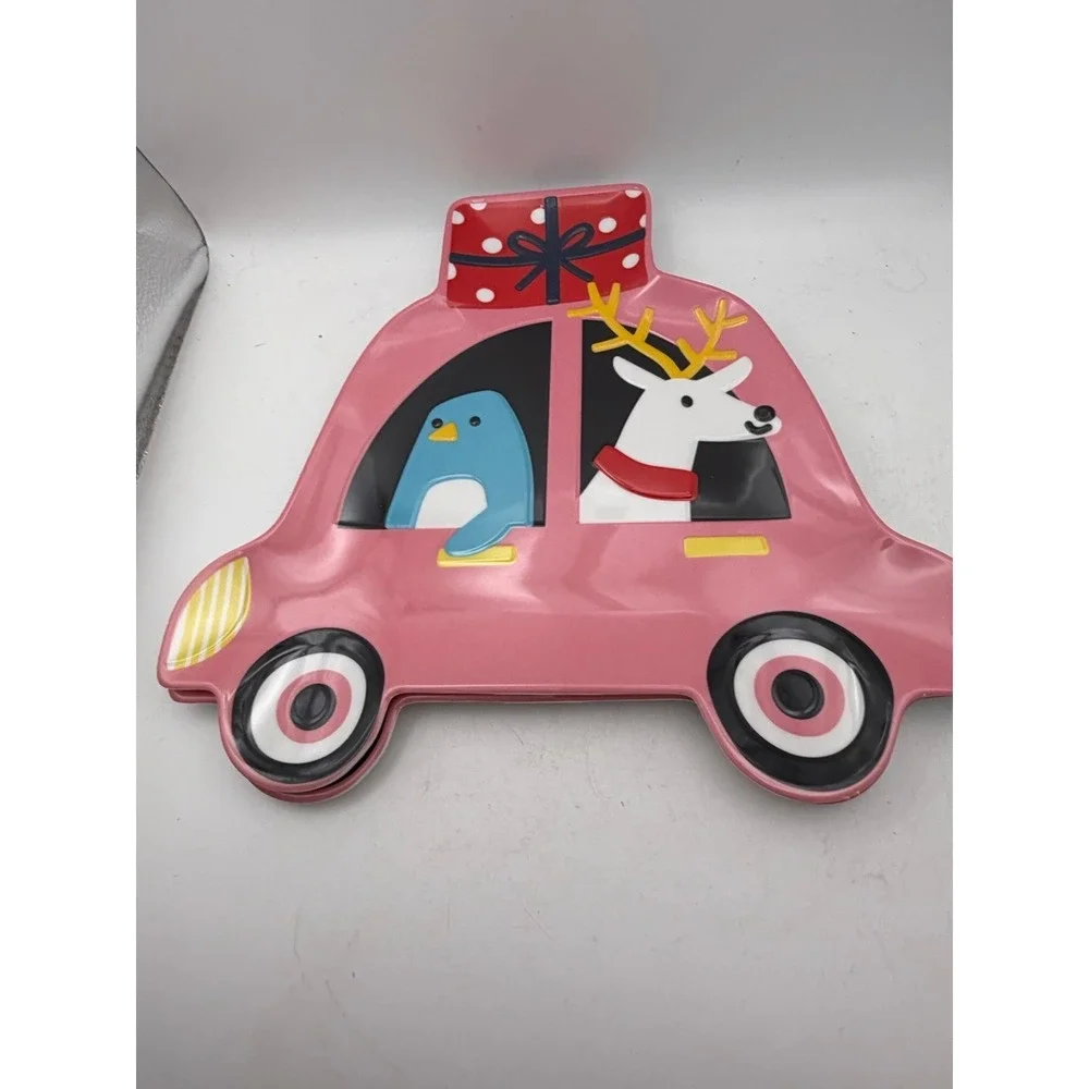 Target Wondershop Pink Christmas Car Shaped Melamine Dinner Plates Set of 4